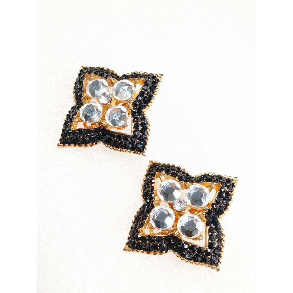 Jay Feinberg Signed Clip-On Earrings Gold Tone Rhinestone 80s - Picture 6 of 16